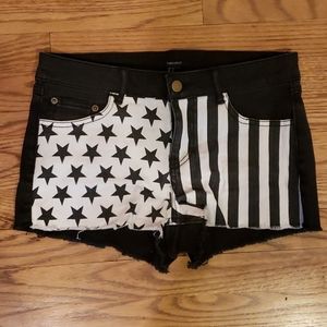 Stars & Stripes American Flag Black Jean Shorts 27